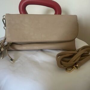 Women’s Charming Charley’s tan fold‎ over clutch bag with tassel detail